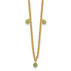 Stainless Steel Polished Yellow IP Green Crystal w/2in ext. Necklace