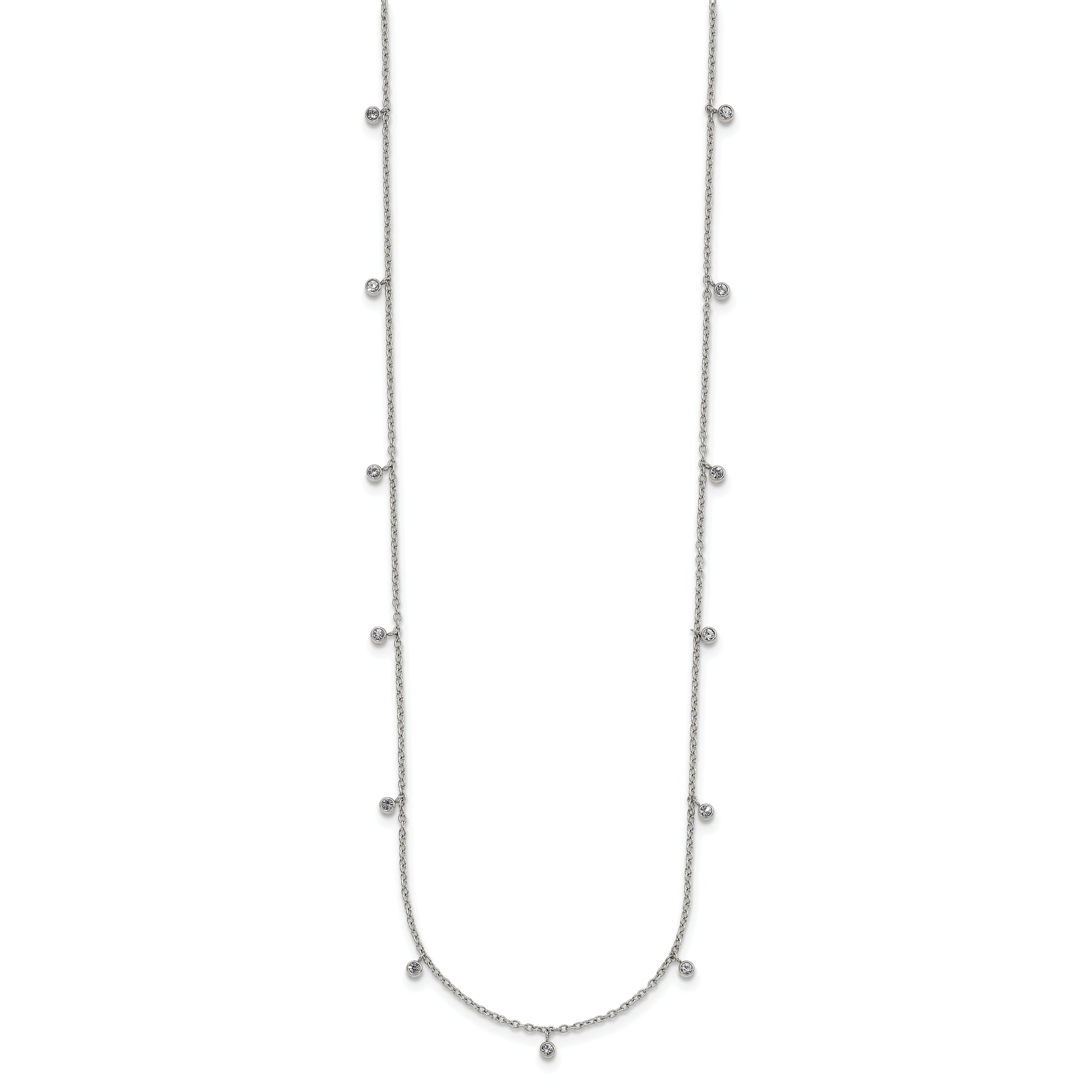 Chisel Stainless Steel Polished Clear Crystal 17.5 inch with 2 inch Extension Necklace