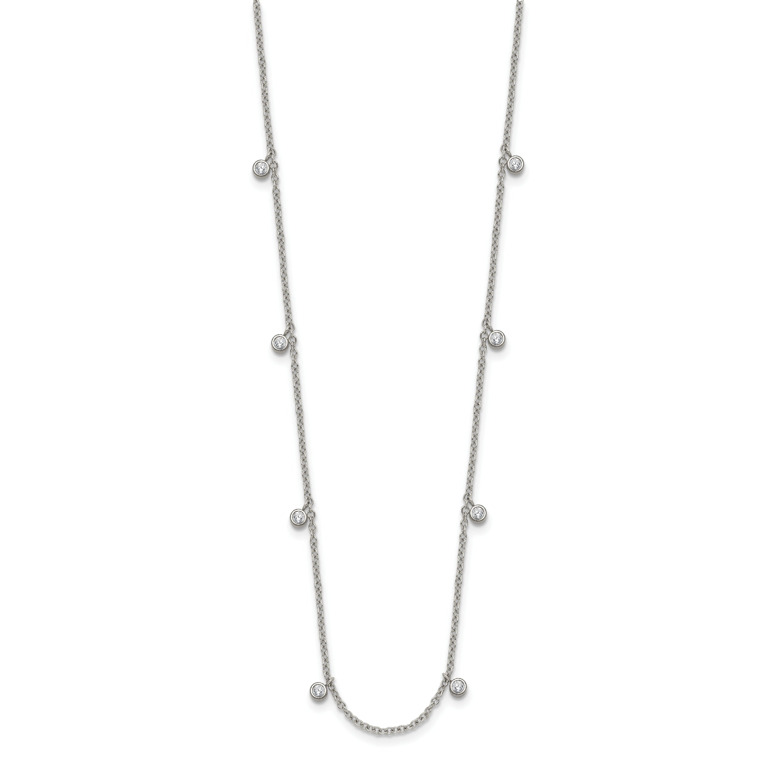 Chisel Stainless Steel Polished Clear Crystal 17.5 inch with 2 inch Extension Necklace