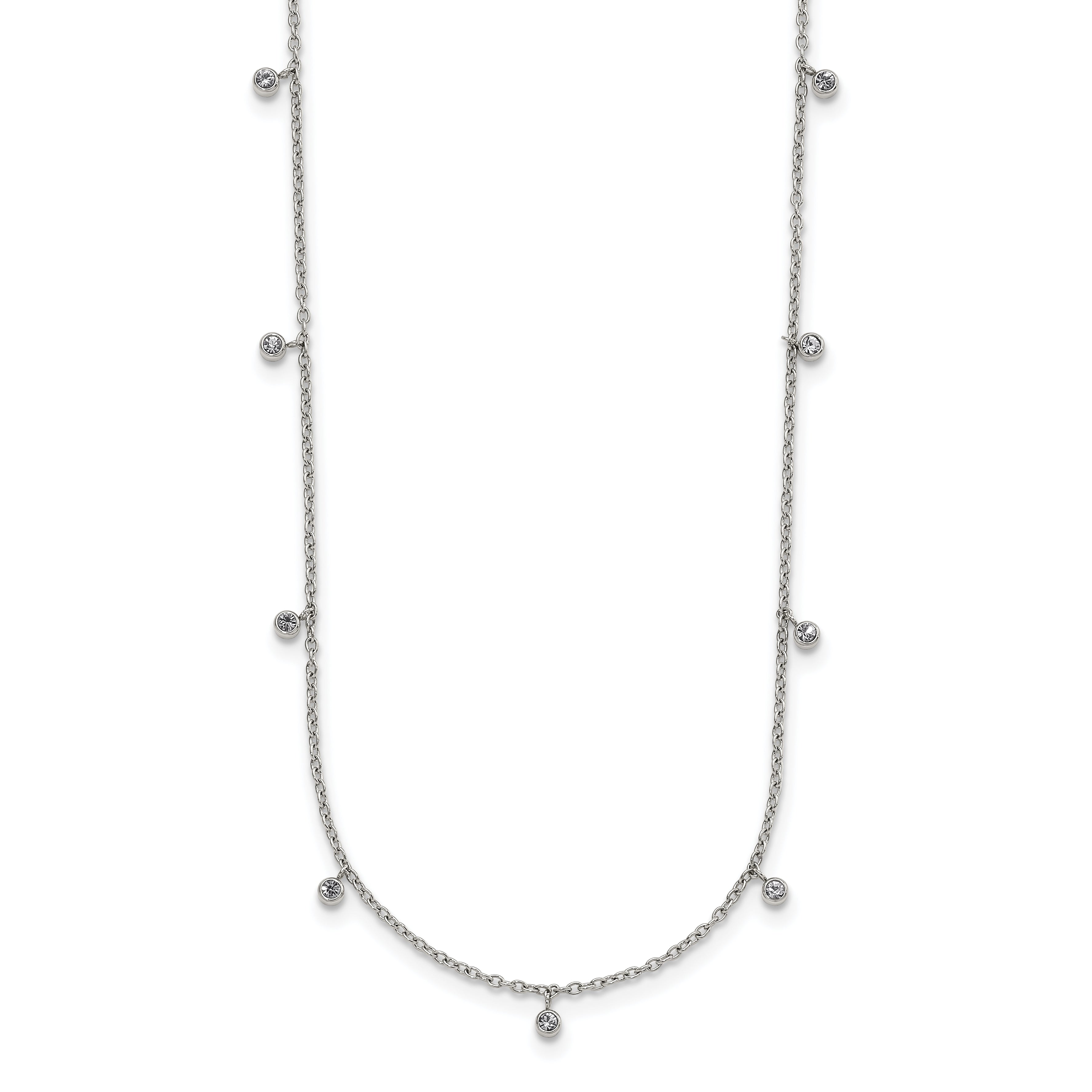 Chisel Stainless Steel Polished Clear Crystal 17.5 inch with 2 inch Extension Necklace