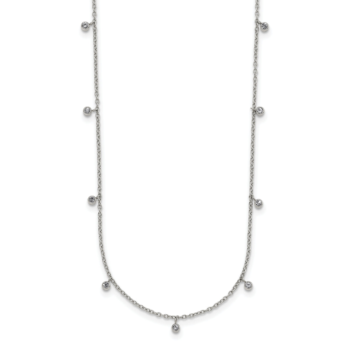 Chisel Stainless Steel Polished Clear Crystal 17.5 inch with 2 inch Extension Necklace