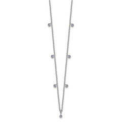 Stainless Steel Polished Purple Crystal 17.5in w/2in ext Necklace