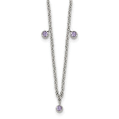 Stainless Steel Polished Purple Crystal 17.5in w/2in ext Necklace