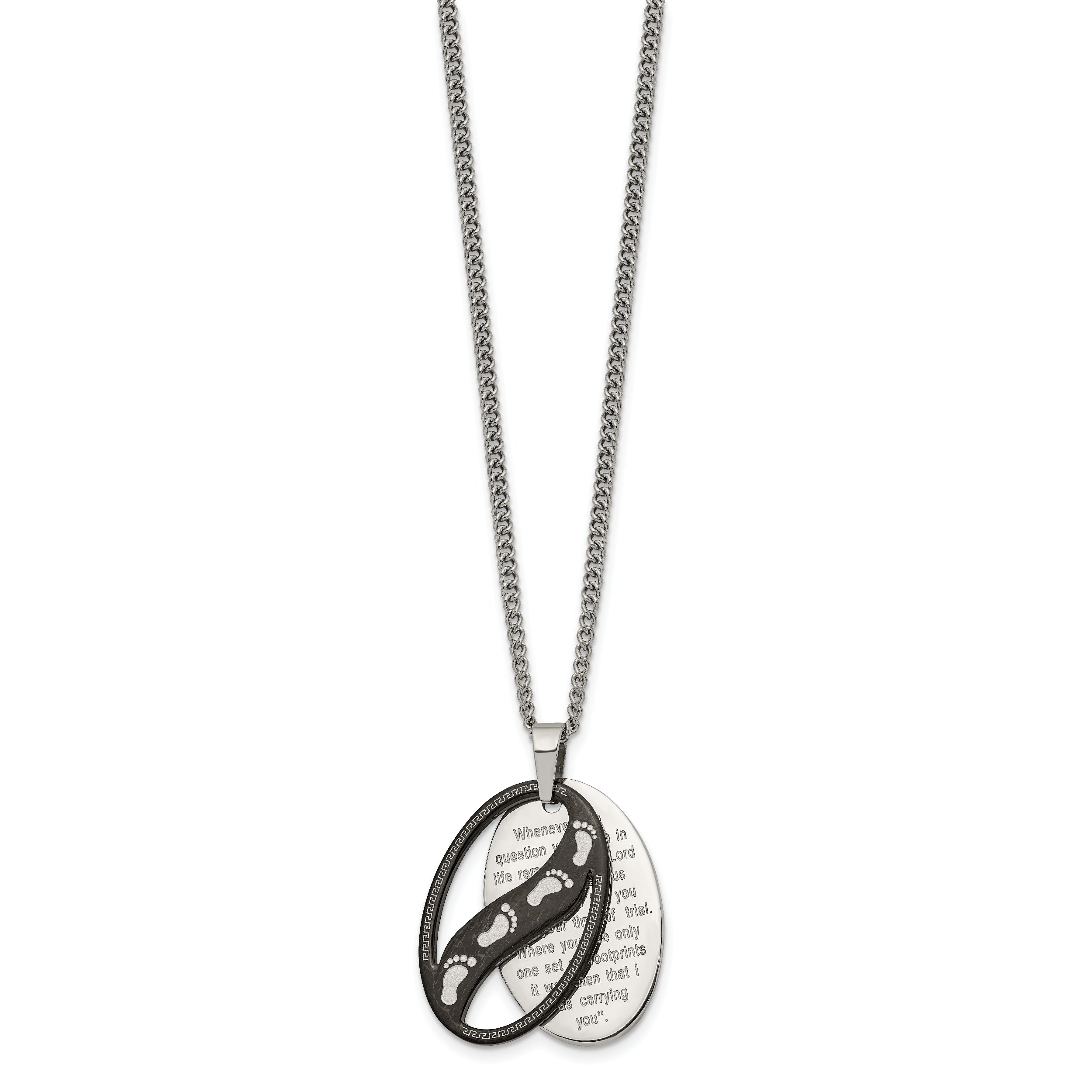 Chisel Stainless Steel Polished Black IP-plated 2 Piece FOOTPRINTS Pendant on a 24 inch Curb Chain Necklace