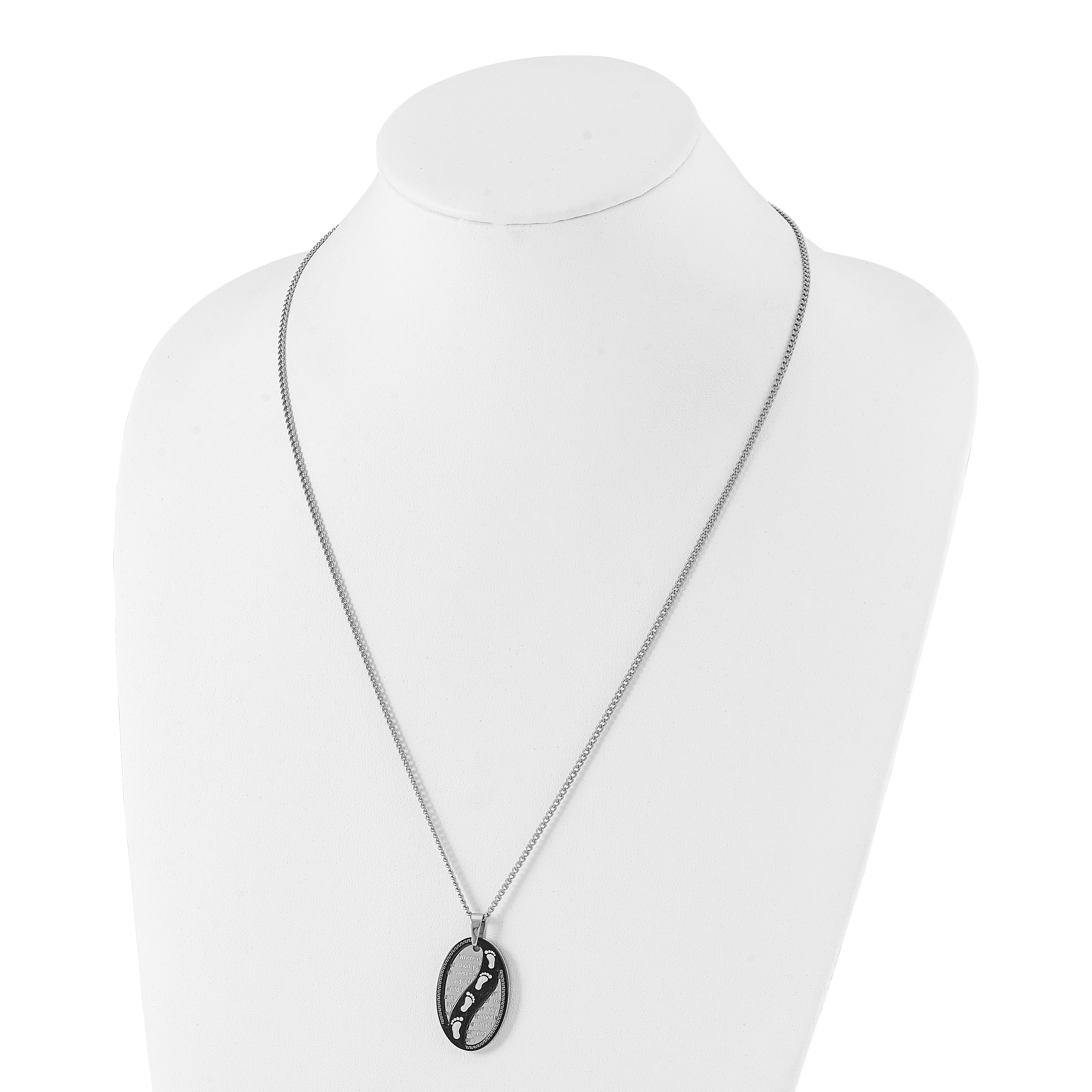 Chisel Stainless Steel Polished Black IP-plated 2 Piece FOOTPRINTS Pendant on a 24 inch Curb Chain Necklace