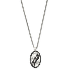 Chisel Stainless Steel Polished Black IP-plated 2 Piece FOOTPRINTS Pendant on a 24 inch Curb Chain Necklace