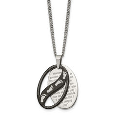 Chisel Stainless Steel Polished Black IP-plated 2 Piece FOOTPRINTS Pendant on a 24 inch Curb Chain Necklace