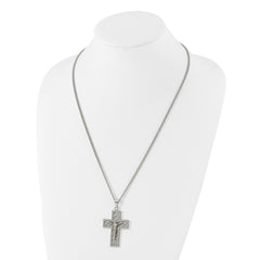 Chisel Stainless Steel Polished Yellow IP-plated Grey Carbon Fiber Inlay Crucifix Pendant on a 24 inch Curb Chain Necklace