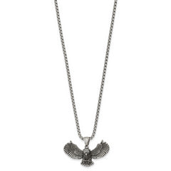 Chisel Stainless Steel Antiqued and Polished Flying Owl Pendant on a 24 inch Box Chain Necklace