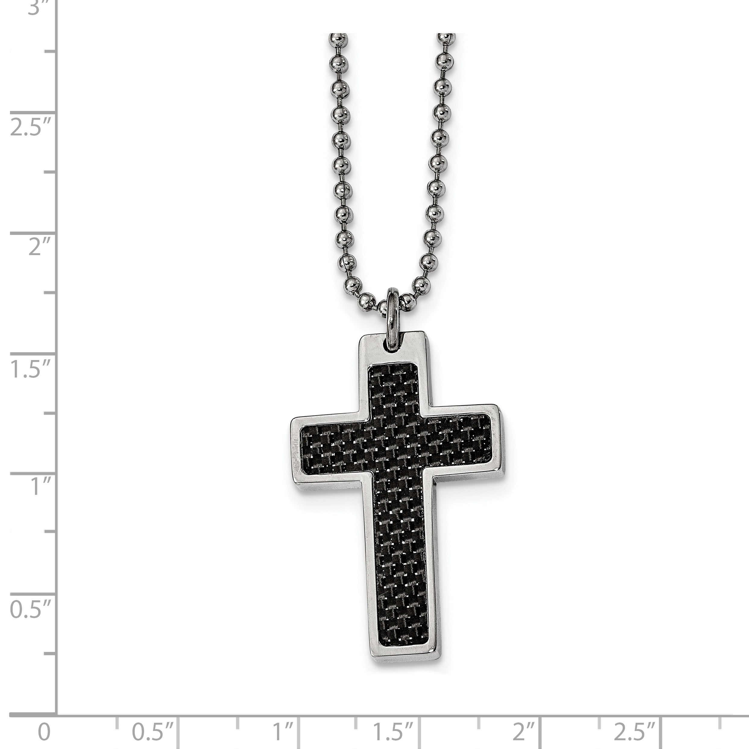 Chisel Stainless Steel Polished with Black Carbon Fiber Inlay Cross Pendant on a 20 inch Ball Chain Necklace