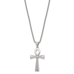 Chisel Stainless Steel Polished Ankh Pendant on a 25.5 inch Box Chain Necklace