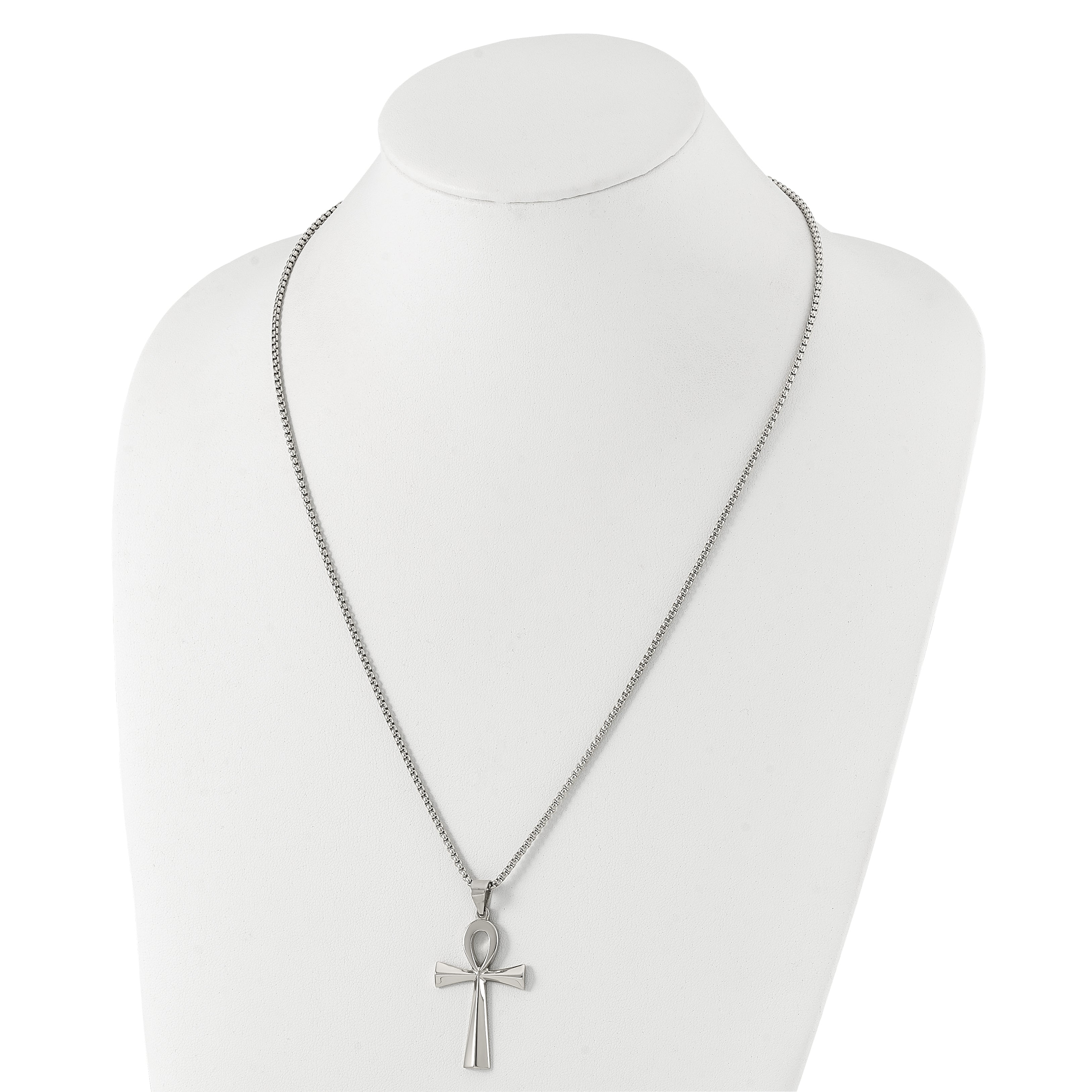 Chisel Stainless Steel Polished Ankh Pendant on a 25.5 inch Box Chain Necklace