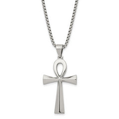 Chisel Stainless Steel Polished Ankh Pendant on a 25.5 inch Box Chain Necklace