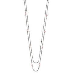 Chisel Stainless Steel Polished 2-Strand Pink Crystal Beaded 16 inch with 1 inch Extension Necklace