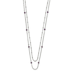 Chisel Stainless Steel Polished 2-Strand Purple Crystal Beaded 16 inch with 1 inch Extension Necklace