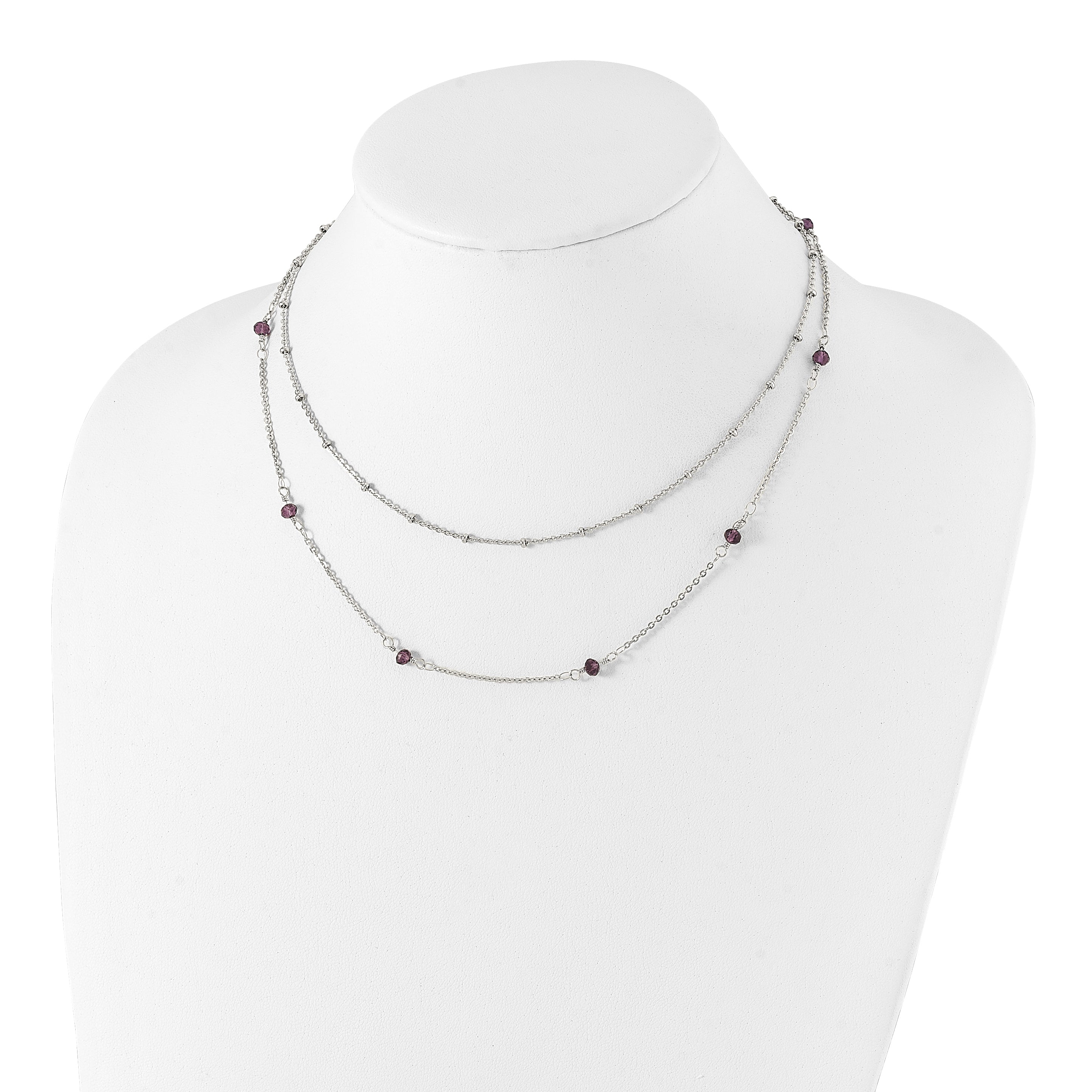 Chisel Stainless Steel Polished 2-Strand Purple Crystal Beaded 16 inch with 1 inch Extension Necklace