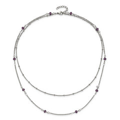 Chisel Stainless Steel Polished 2-Strand Purple Crystal Beaded 16 inch with 1 inch Extension Necklace