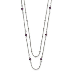 Chisel Stainless Steel Polished 2-Strand Purple Crystal Beaded 16 inch with 1 inch Extension Necklace