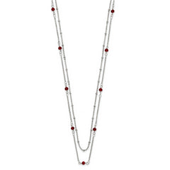 Chisel Stainless Steel Polished 2-Strand Red Crystal Beaded 16 inch with 1 inch Extension Necklace