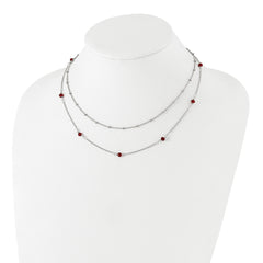 Chisel Stainless Steel Polished 2-Strand Red Crystal Beaded 16 inch with 1 inch Extension Necklace