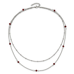 Chisel Stainless Steel Polished 2-Strand Red Crystal Beaded 16 inch with 1 inch Extension Necklace