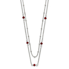 Chisel Stainless Steel Polished 2-Strand Red Crystal Beaded 16 inch with 1 inch Extension Necklace