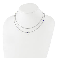 Chisel Stainless Steel Polished 2-Strand Blue Crystal Beaded 16 inch with 1 inch Extension Necklace