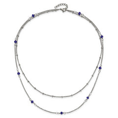 Chisel Stainless Steel Polished 2-Strand Blue Crystal Beaded 16 inch with 1 inch Extension Necklace