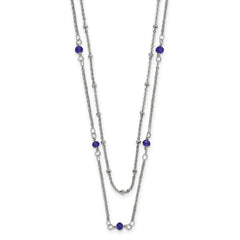 Chisel Stainless Steel Polished 2-Strand Blue Crystal Beaded 16 inch with 1 inch Extension Necklace