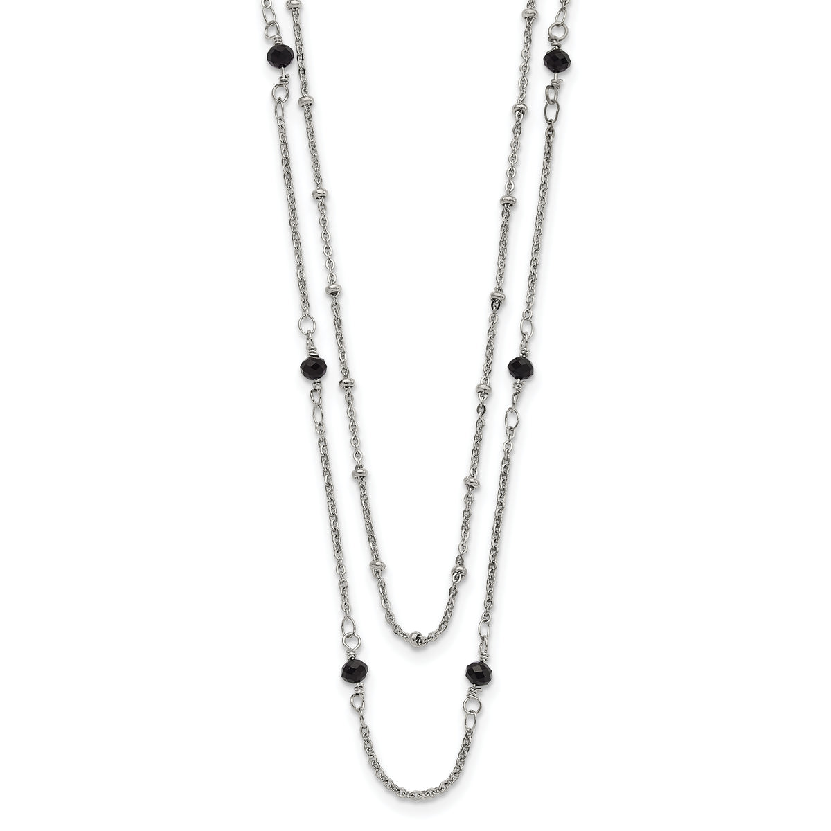 Chisel Stainless Steel Polished 2-Strand Black Crystal Beaded 16 inch with 1 inch Extension Necklace