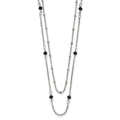 Chisel Stainless Steel Polished 2-Strand Black Crystal Beaded 16 inch with 1 inch Extension Necklace