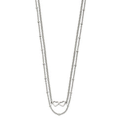 Chisel Stainless Steel Polished Double Hearts on an 18 inch 2-Strand Cable Chain Necklace