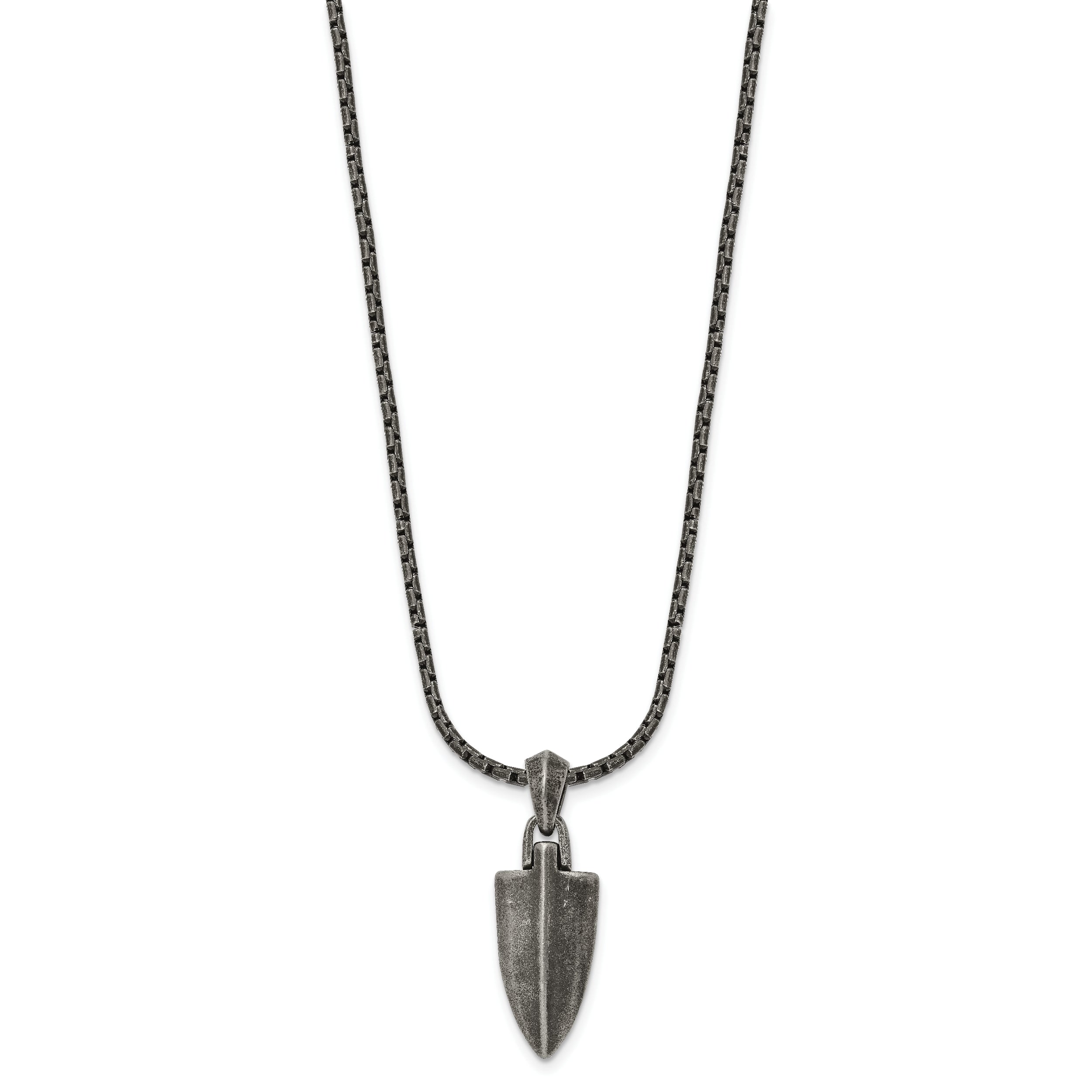 Chisel Stainless Steel Antiqued and Polished Arrow Pendant on a 28 inch Box Chain Necklace