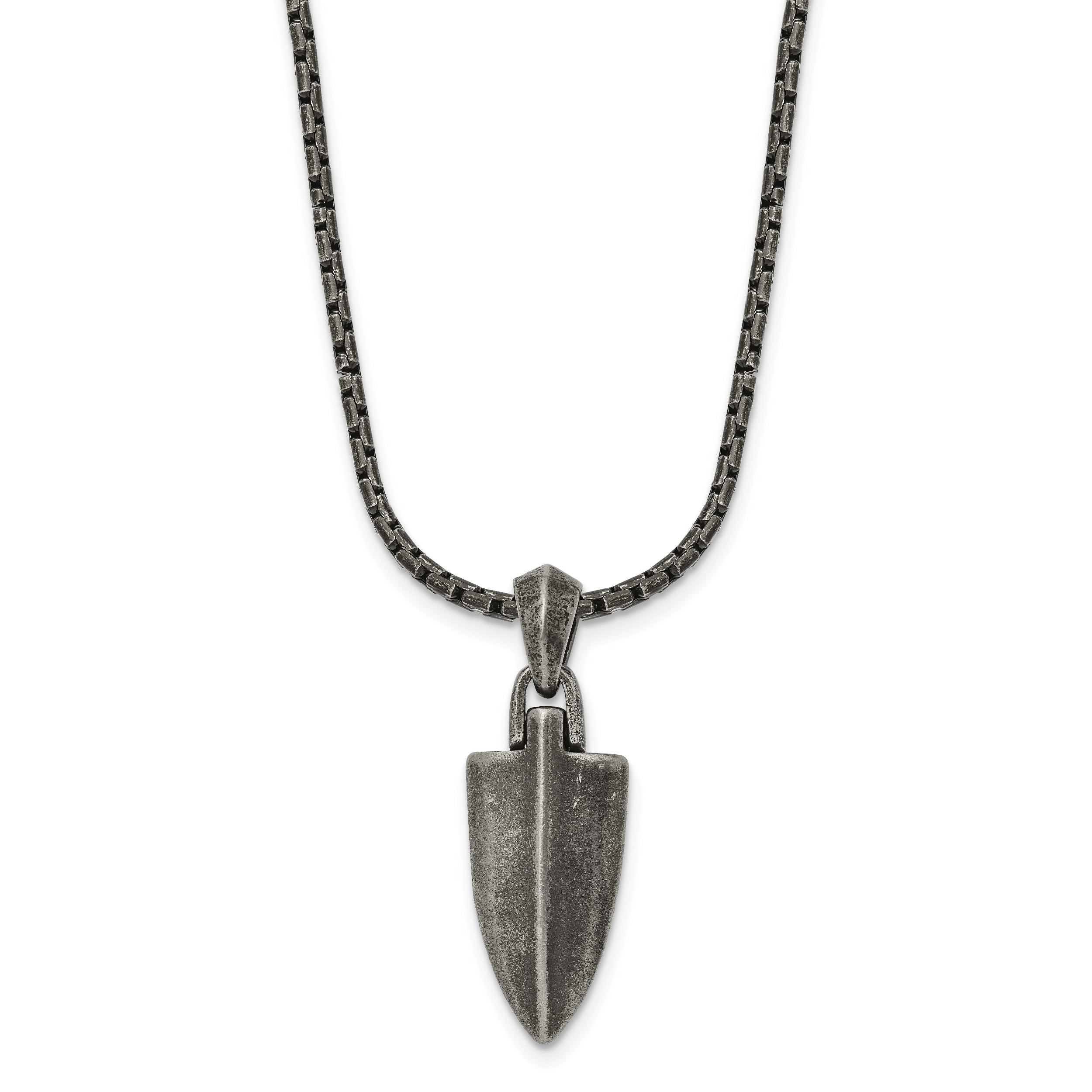 Chisel Stainless Steel Antiqued and Polished Arrow Pendant on a 28 inch Box Chain Necklace