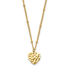 Chisel Stainless Steel Polished and Hammered Yellow IP-plated Heart on a 15 inch Curb Chain with a 2 inch Extension Necklace