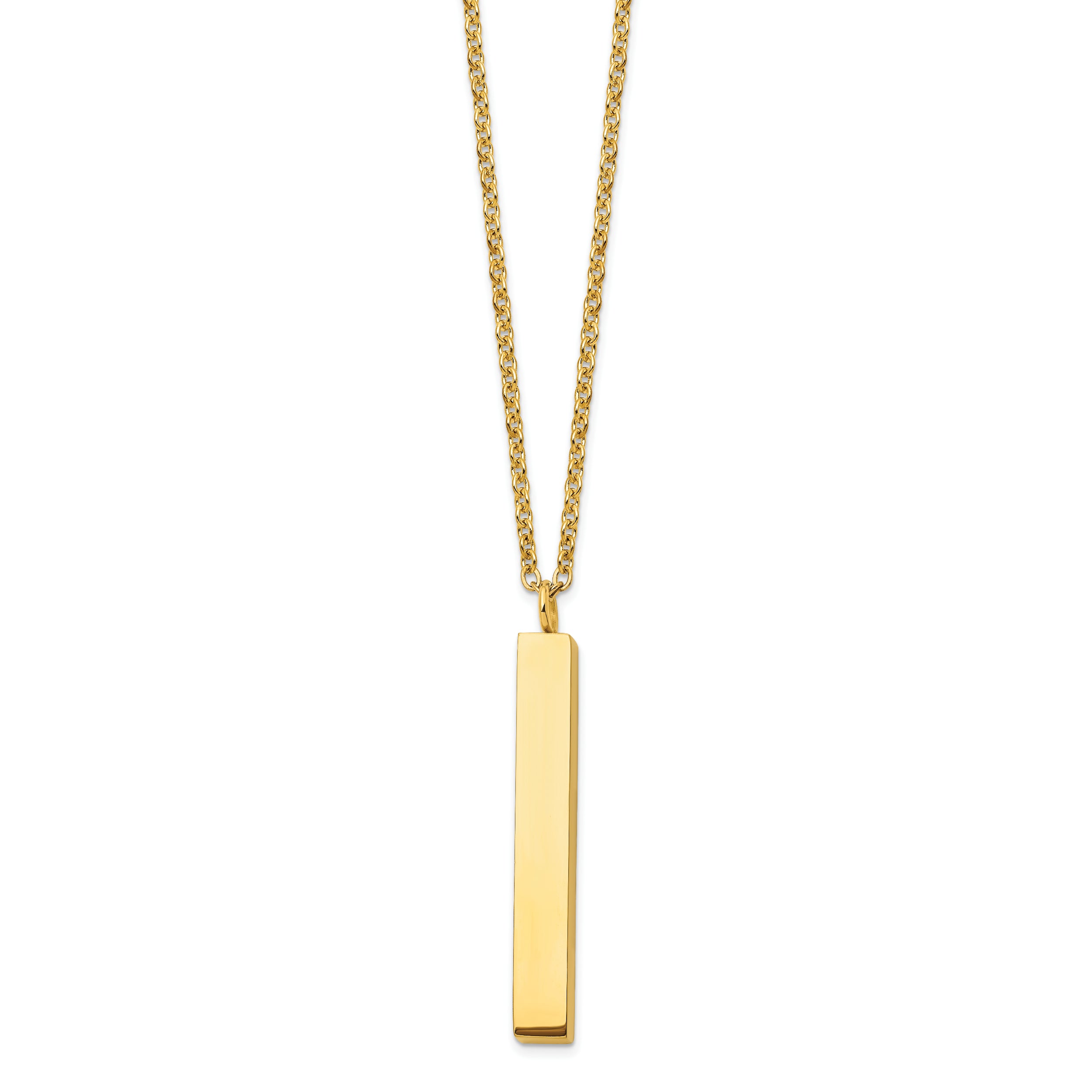 Chisel Stainless Steel Polished Yellow IP-plated Vertical Bar Dangle on a 15 inch Cable Chain with a 3 inch Extension Necklace