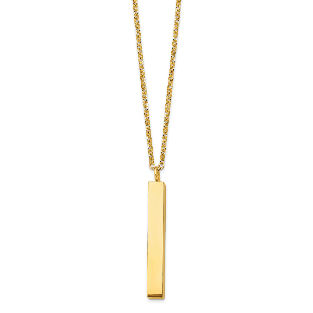 Chisel Stainless Steel Polished Yellow IP-plated Vertical Bar Dangle on a 15 inch Cable Chain with a 3 inch Extension Necklace