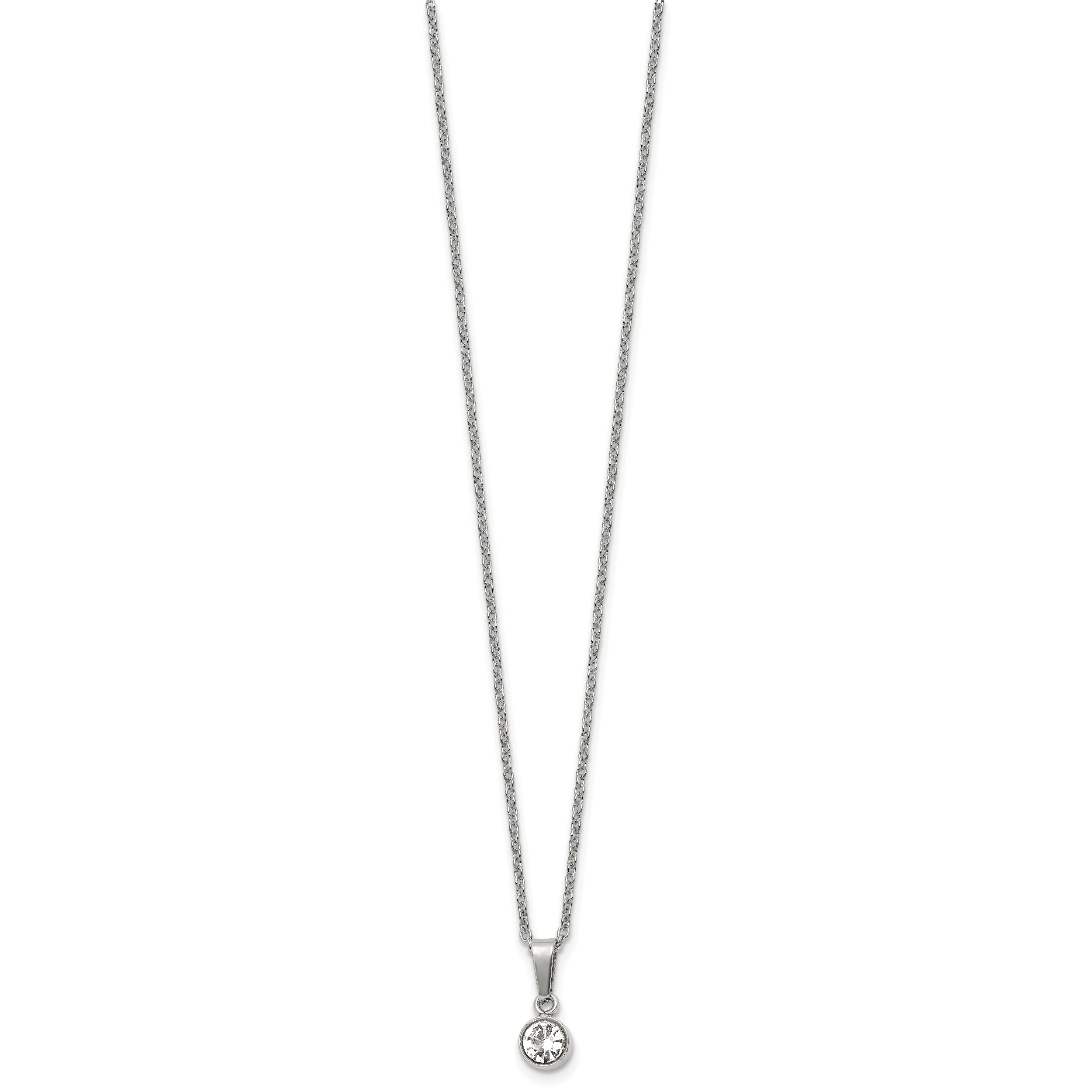 Chisel Stainless Steel Polished Crystal Pendant on a 16 inch Cable Chain with a 2 inch Extension Necklace