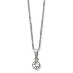 Chisel Stainless Steel Polished Crystal Pendant on a 16 inch Cable Chain with a 2 inch Extension Necklace