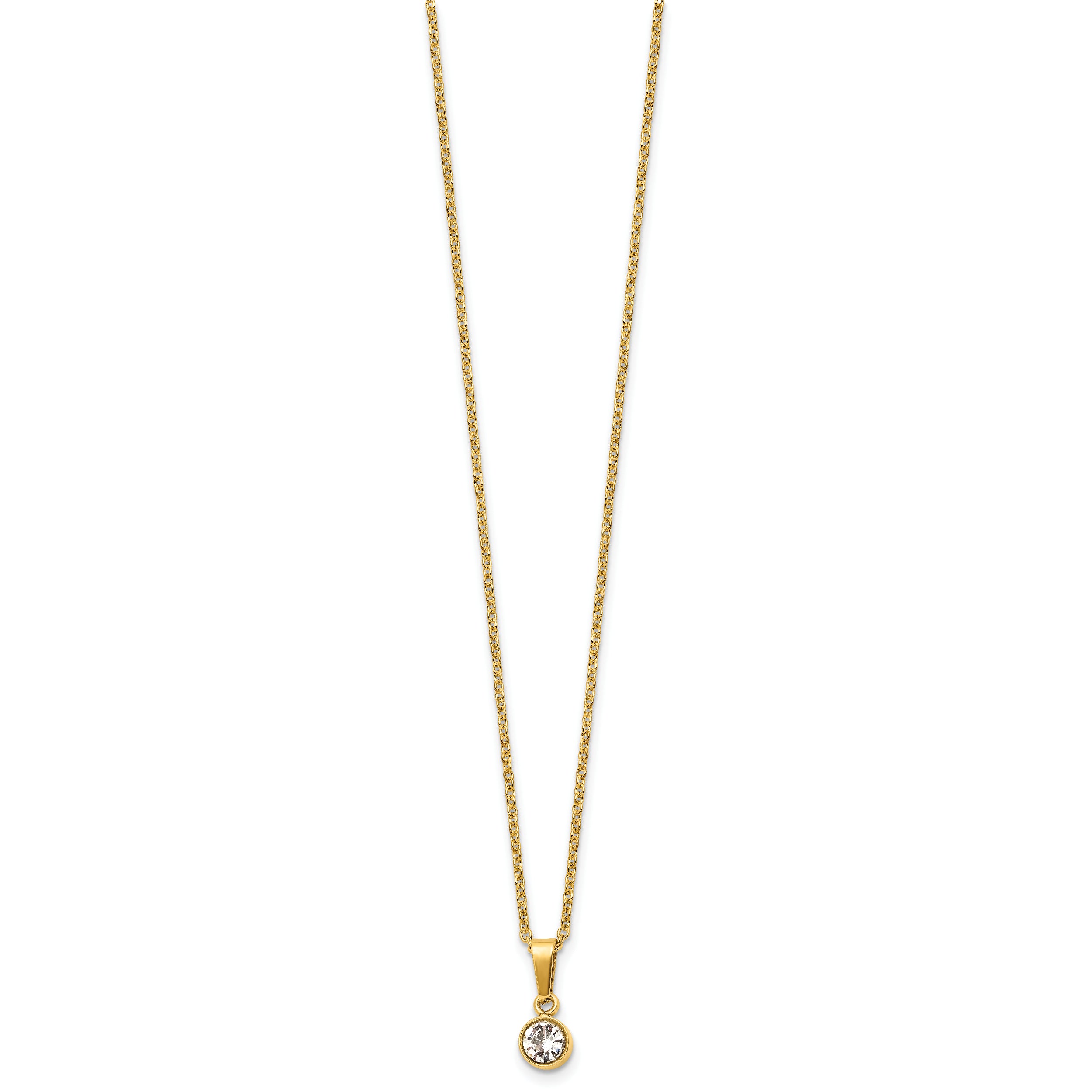 Chisel Stainless Steel Polished Yellow IP-plated Crystal Pendant on a 16 inch Cable Chain with a 2 inch Extension Necklace