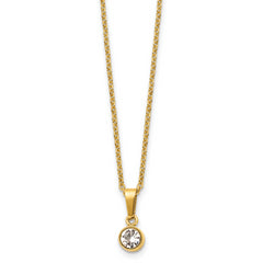 Chisel Stainless Steel Polished Yellow IP-plated Crystal Pendant on a 16 inch Cable Chain with a 2 inch Extension Necklace