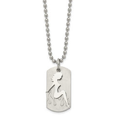 Stainless Steel Brushed & Polished Woman Silhouette Dog Tag 22in Necklace