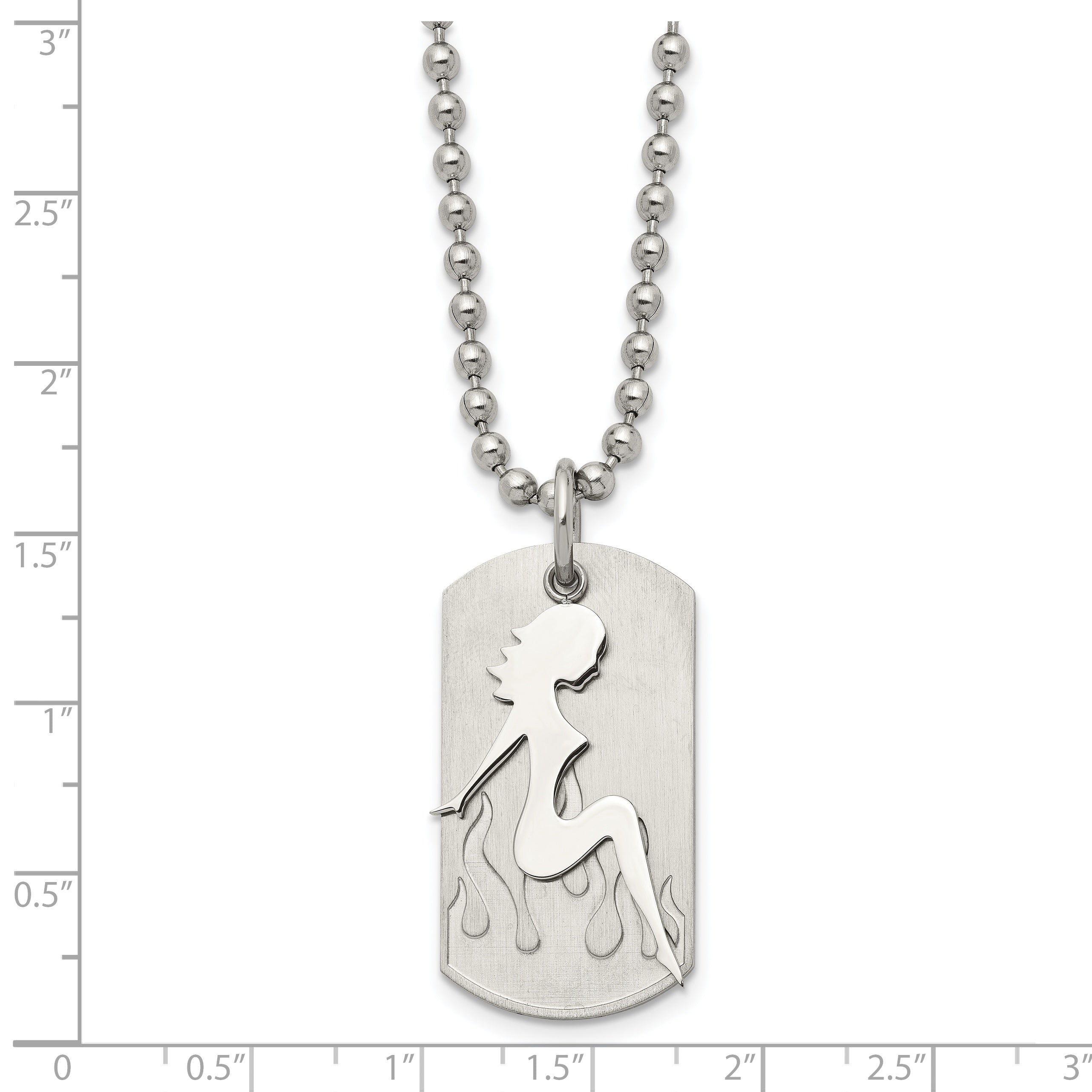 Stainless Steel Brushed & Polished Woman Silhouette Dog Tag 22in Necklace