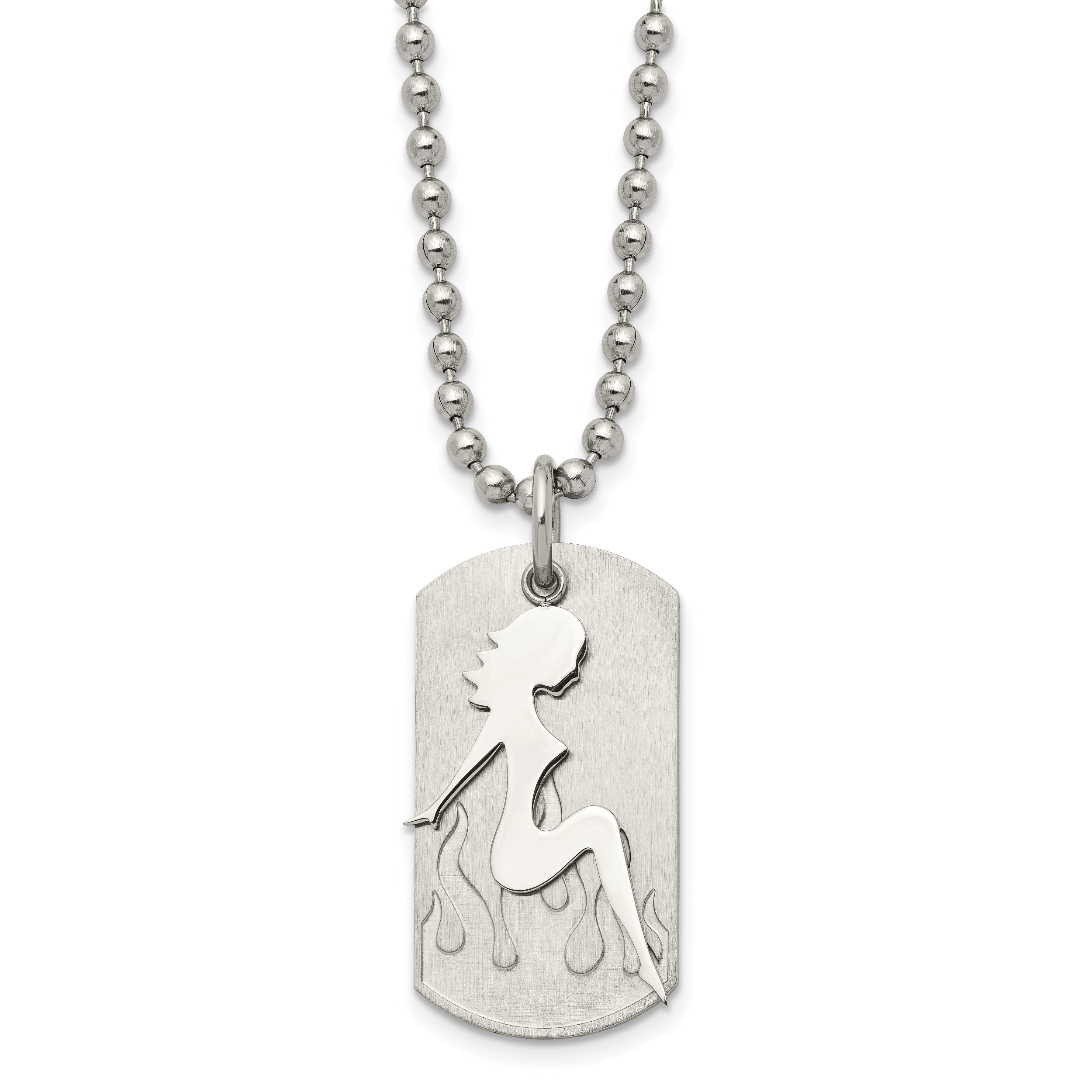 Stainless Steel Brushed & Polished Woman Silhouette Dog Tag 22in Necklace