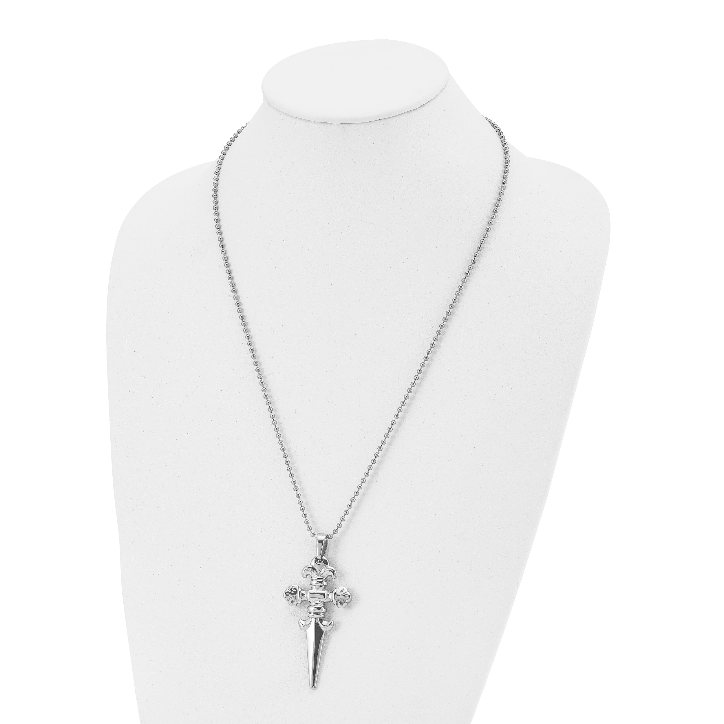 Chisel Stainless Steel Polished Dagger Pendant on a 24 inch Ball Chain Necklace