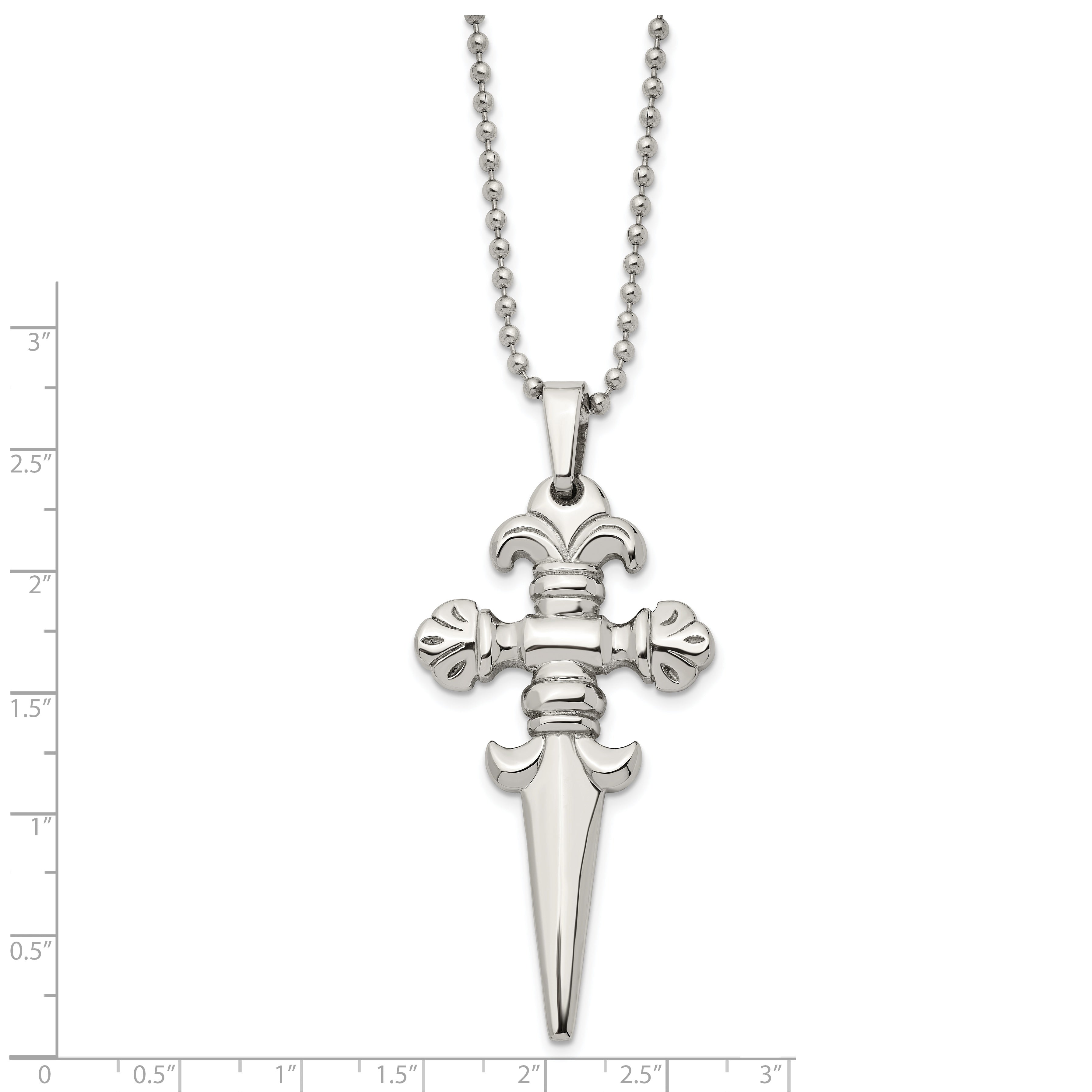 Chisel Stainless Steel Polished Dagger Pendant on a 24 inch Ball Chain Necklace