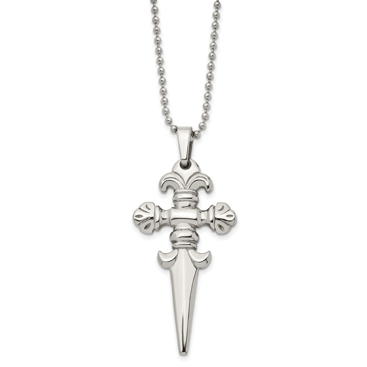 Chisel Stainless Steel Polished Dagger Pendant on a 24 inch Ball Chain Necklace