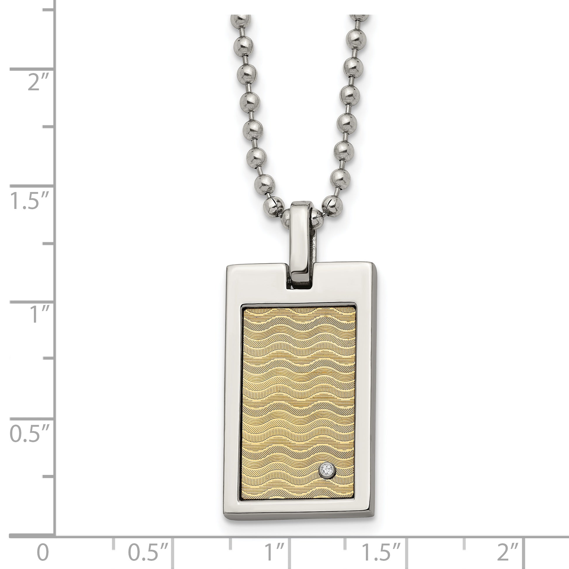 Chisel Stainless Steel Brushed and Polished with 18k Gold Accent .01carat Diamond Pendant on a 24 inch Ball Chain Necklace