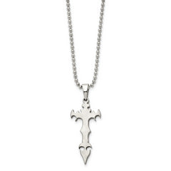 Stainless Steel Brushed Cross Dagger 22in Necklace