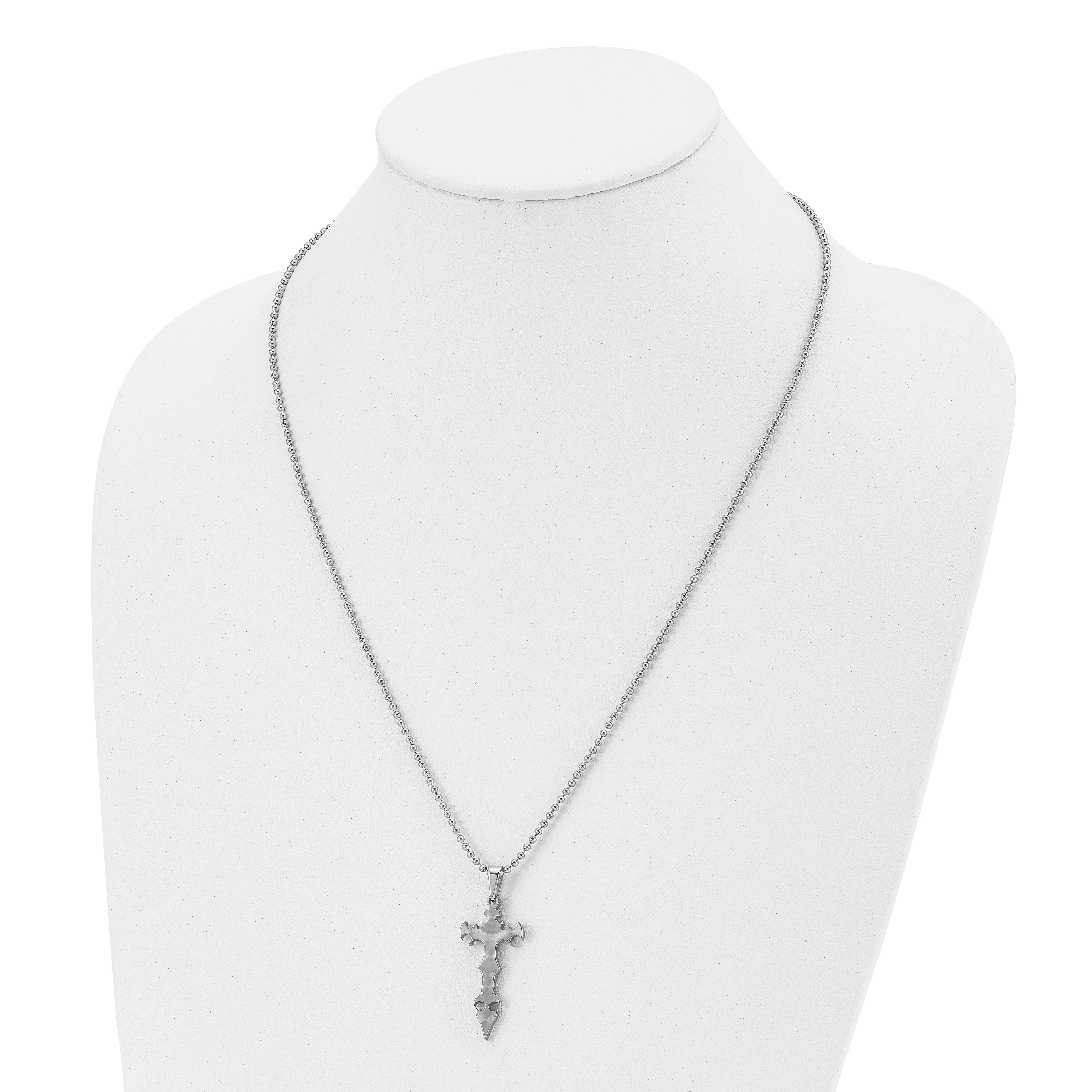 Stainless Steel Brushed Cross Dagger 22in Necklace